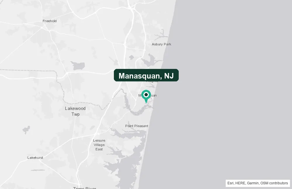 Map of Manasquan, New Jersey and the surrounding Monmouth County area service area
